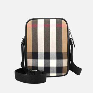 Burberry Paddy Crossbody IP Check Bag, Beige with black leather
